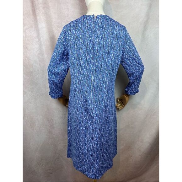 Vintage 1960s Patterned Polyester Dress Mod MCM Medium Large - Picture 3 of 8